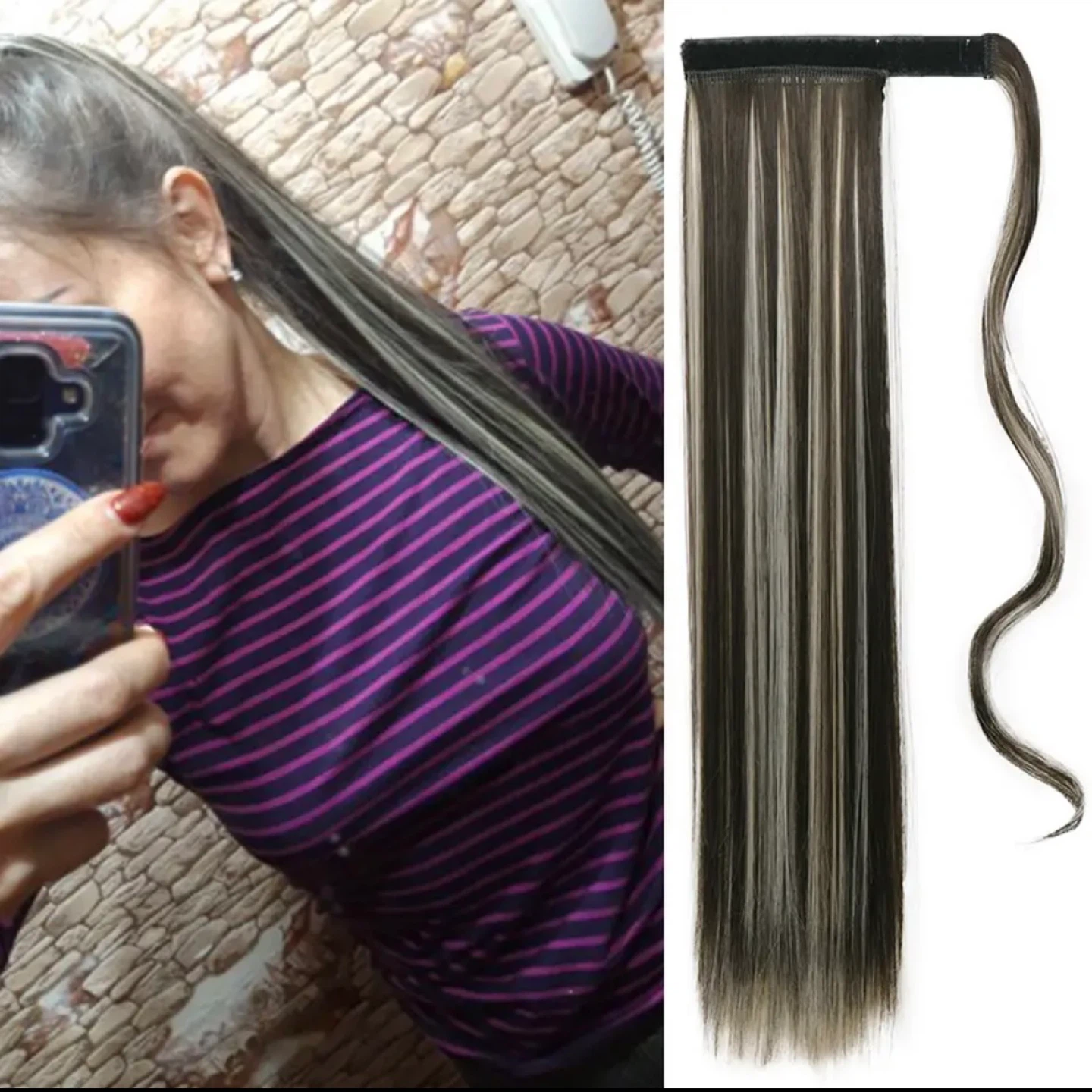 Clip-in Hair Extensions - Dark Brown with Blonde Highlights