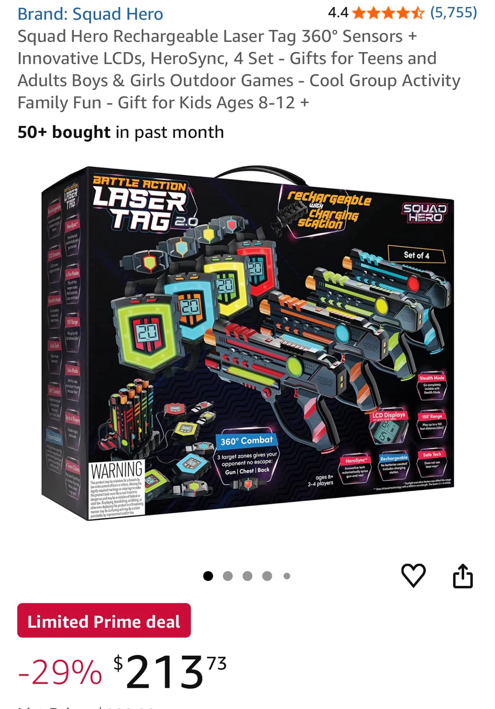 Squad Hero Rechargeable Laser Tag 360 Combat Set of 4