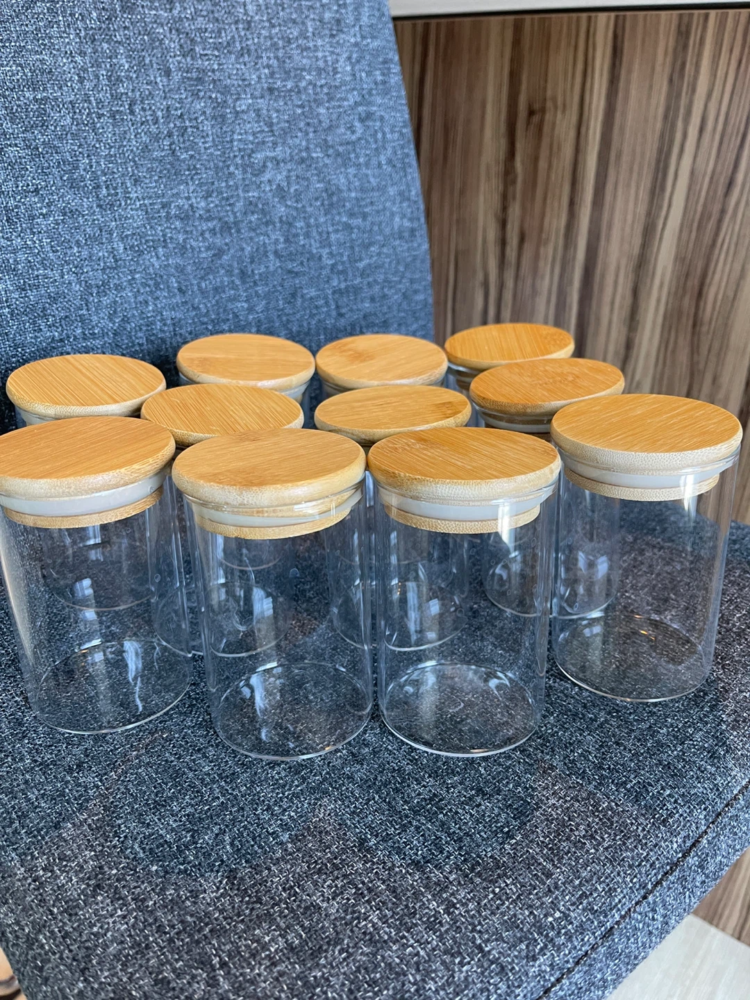 Glass Storage Jars with Bamboo Lids - Set of 12
