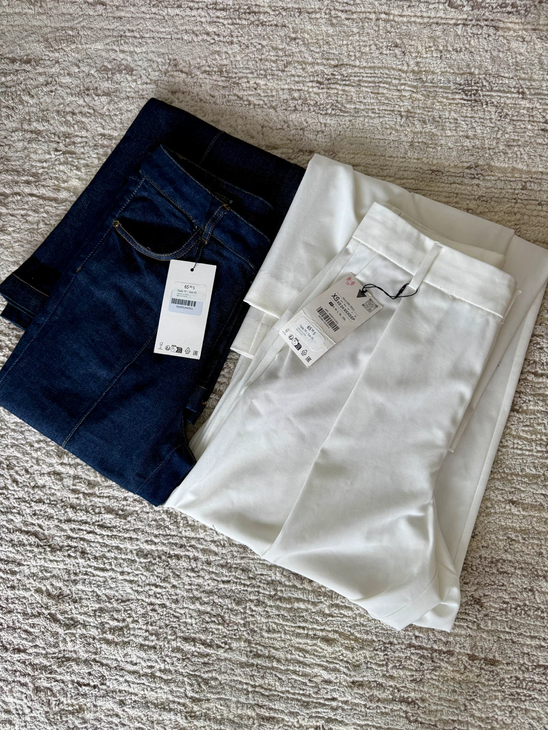 White Wide Leg Trousers and Blue Jeans - Size XS