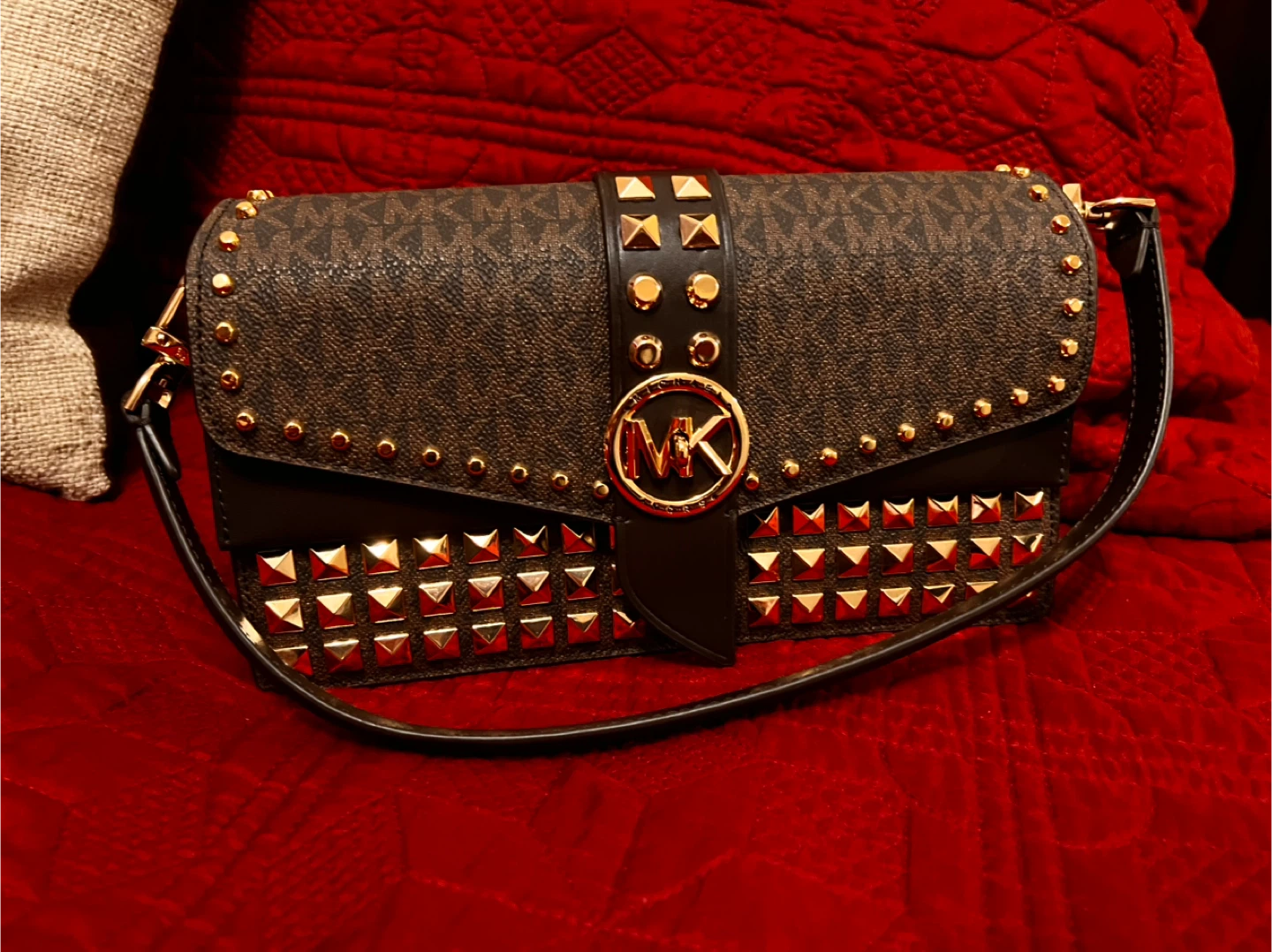 Michael Michael Kors Greenwich Med Shoulder Bag Chocolate Brown
