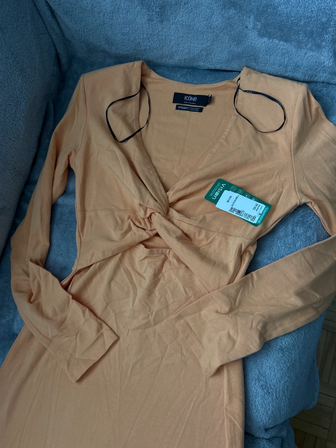 ICONË Long Sleeve Twisted Midi Dress - Peach - TP/XS
