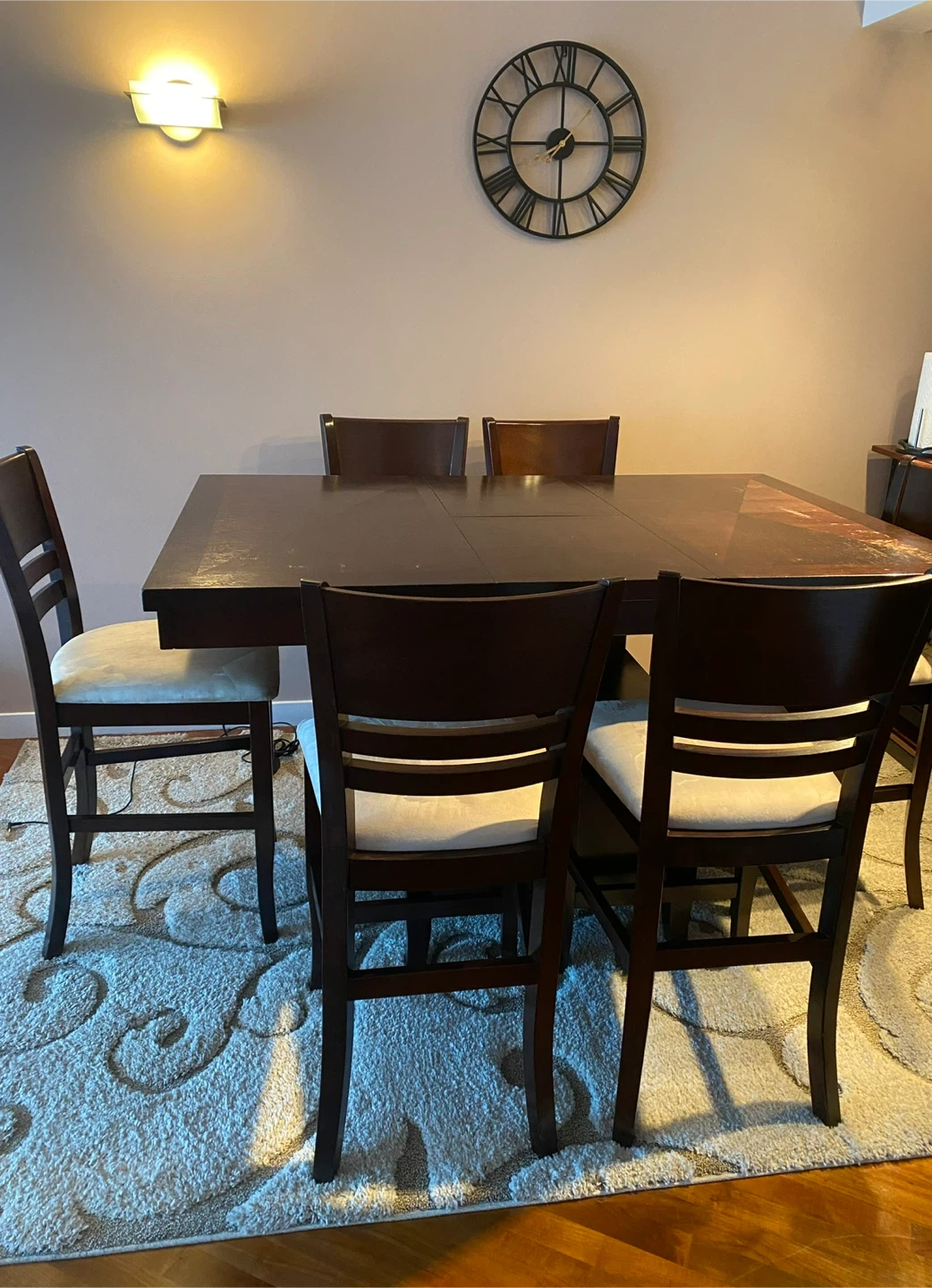 Dark Wood Dining Table with 6 Chairs