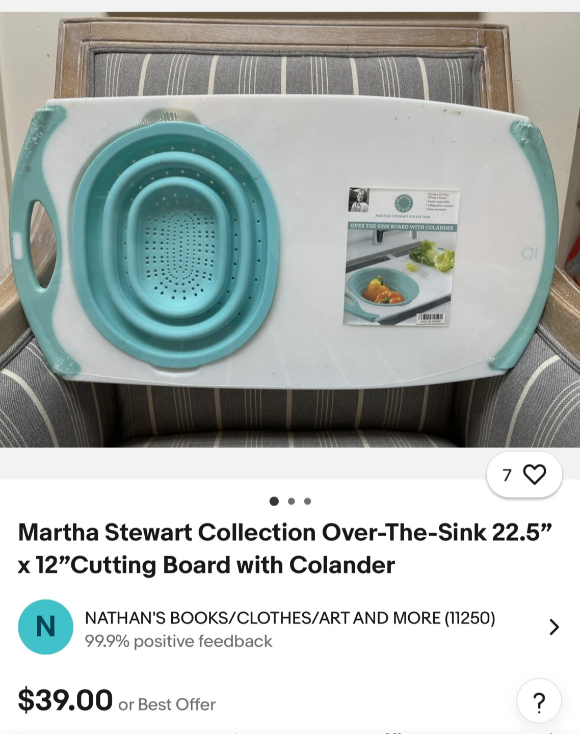 Martha Steward cutting Board with Colander