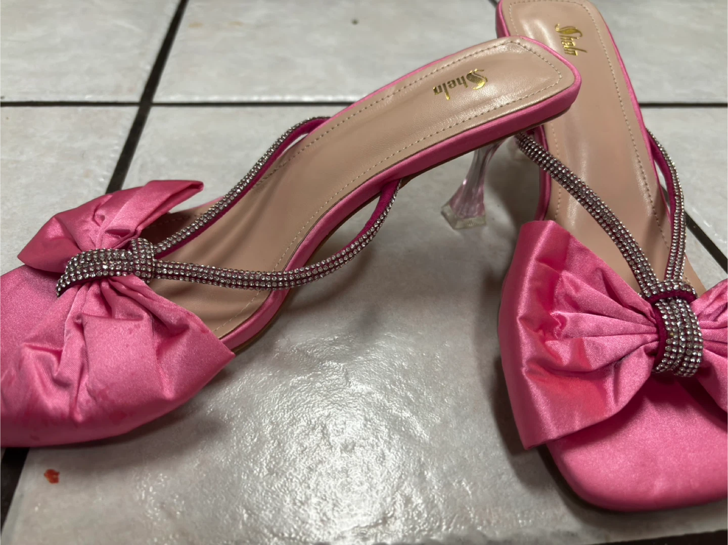 Shein Pink Bow Heels with Rhinestone Straps - photo 3