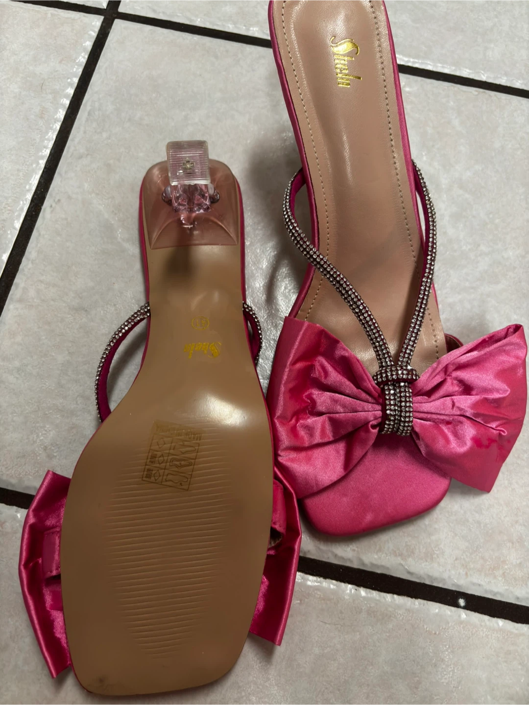 Shein Pink Bow Heels with Rhinestone Straps - photo 2