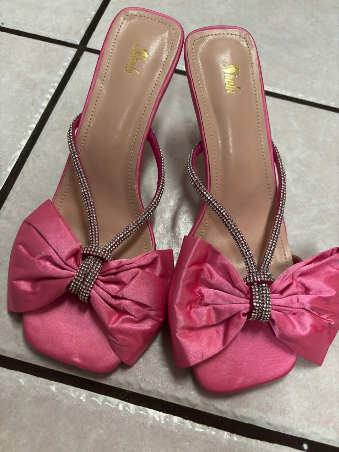 Shein Pink Bow Heels with Rhinestone Straps - photo 4