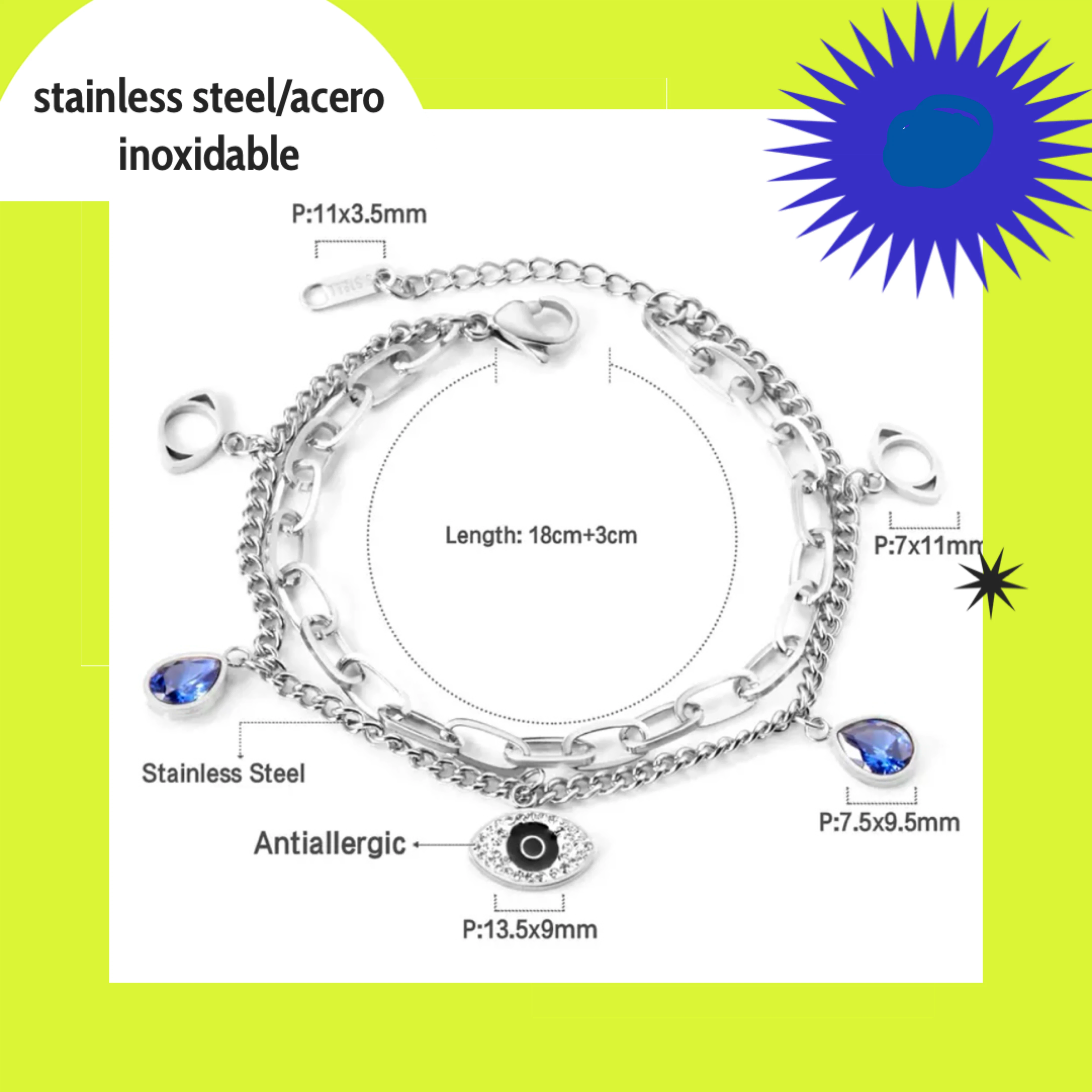 Stainless Steel Layered Charm Bracelet