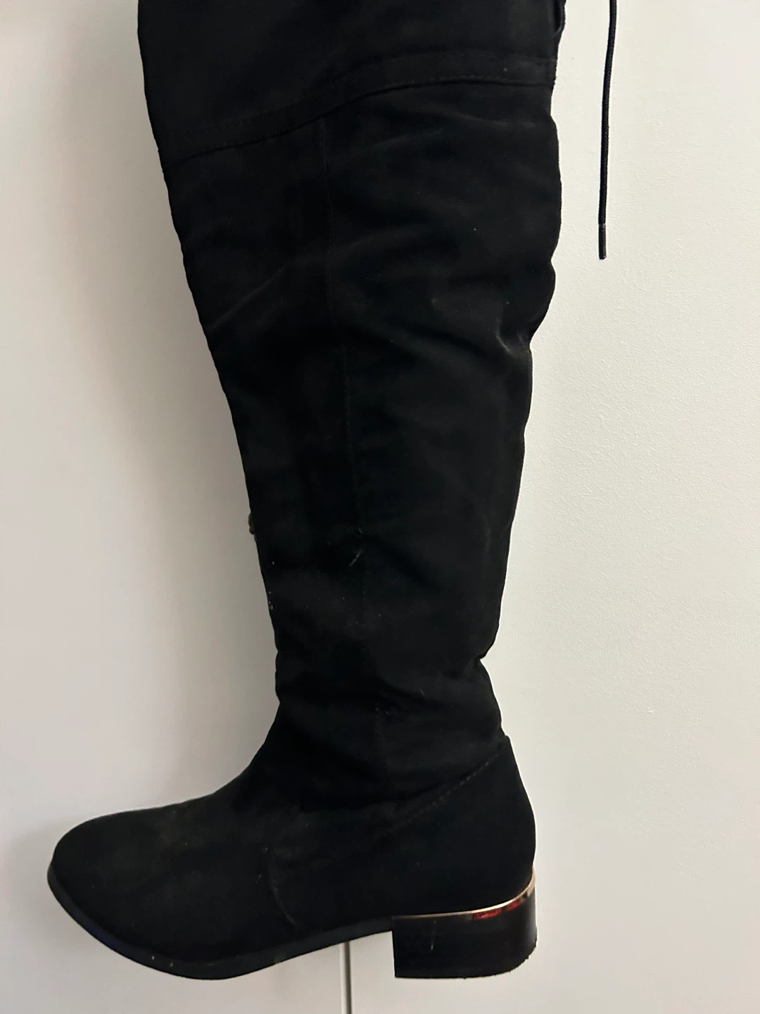 Black Suede Over-the-Knee Boots with Lace-Up Detail - photo 3