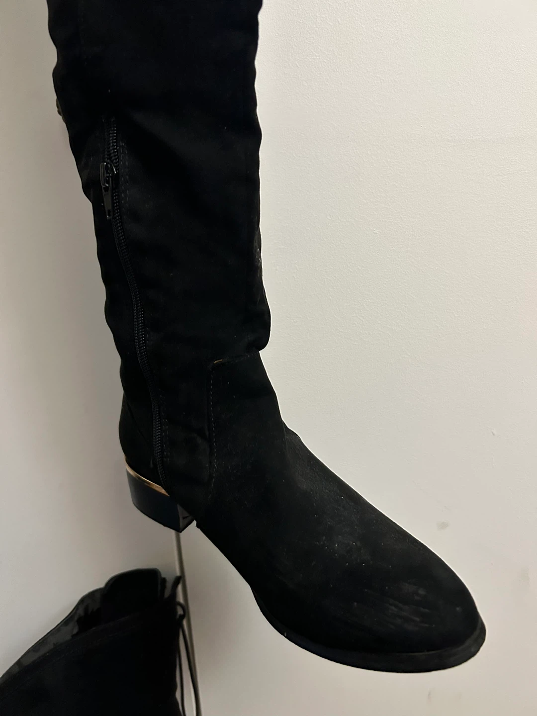 Black Suede Over-the-Knee Boots with Lace-Up Detail - photo 2