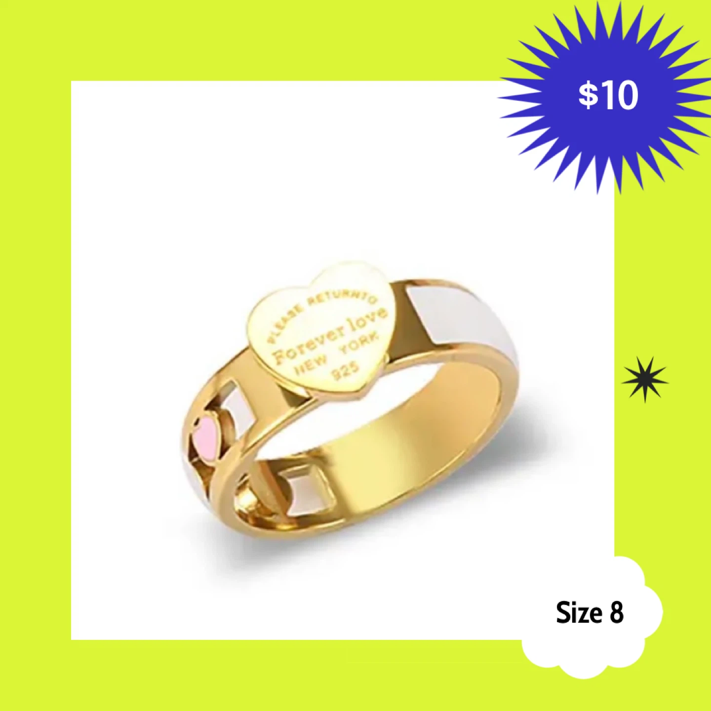 Gold Tone "Forever Love" Heart Ring Size 8 - photo 4