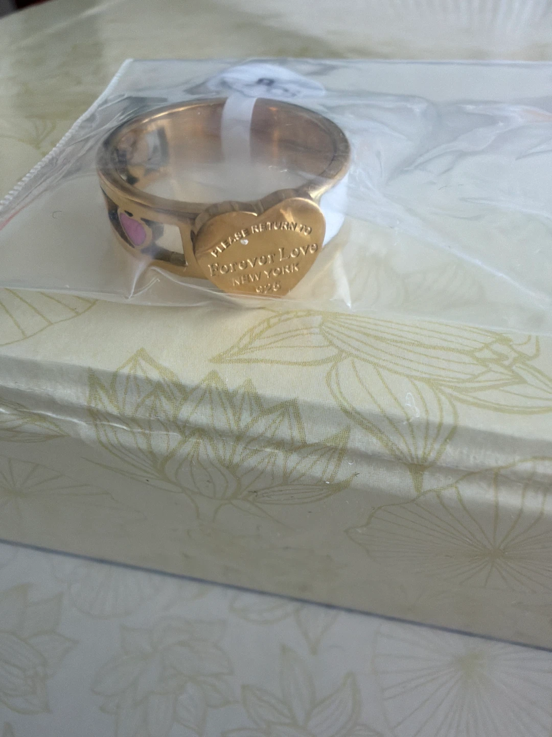 Gold Tone "Forever Love" Heart Ring Size 8