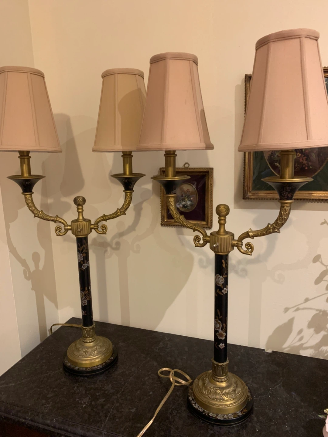 Pair of Decorative Table Lamps with Floral Accents