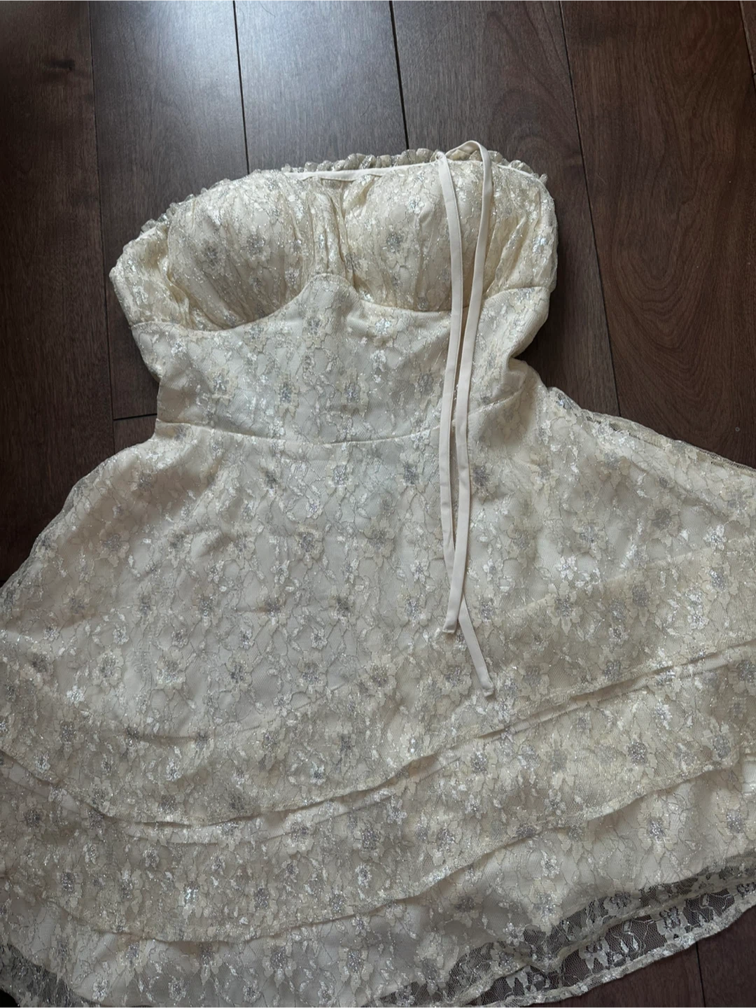 New Fashion Nova Strapless Lace Mini Dress Cream Size M - photo 2