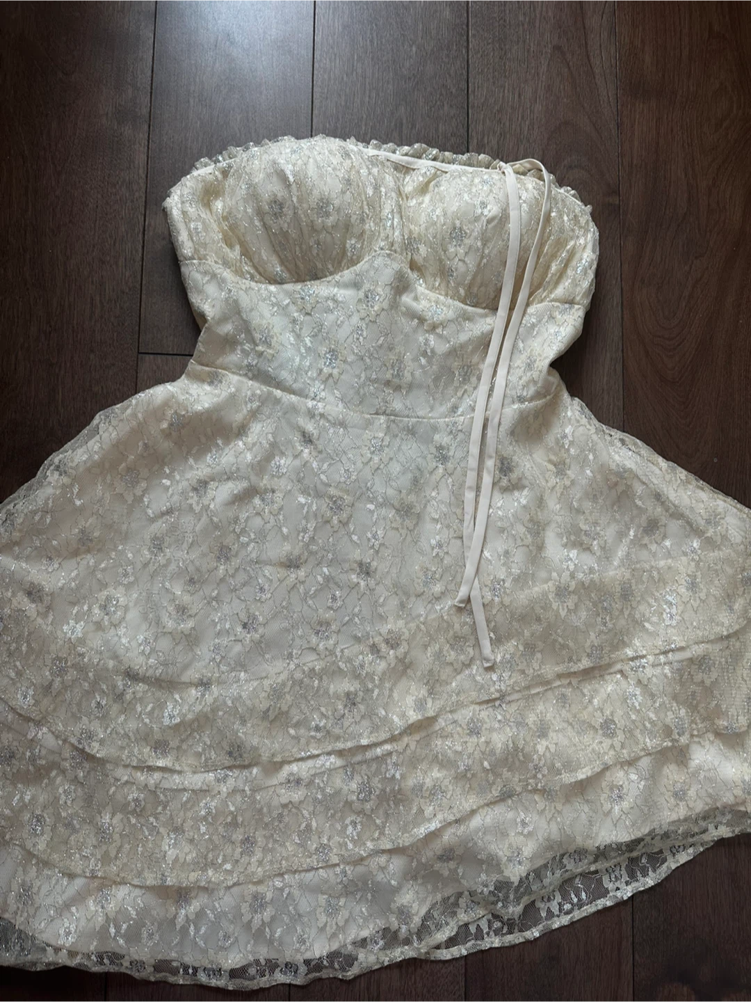 New Fashion Nova Strapless Lace Mini Dress Cream Size M