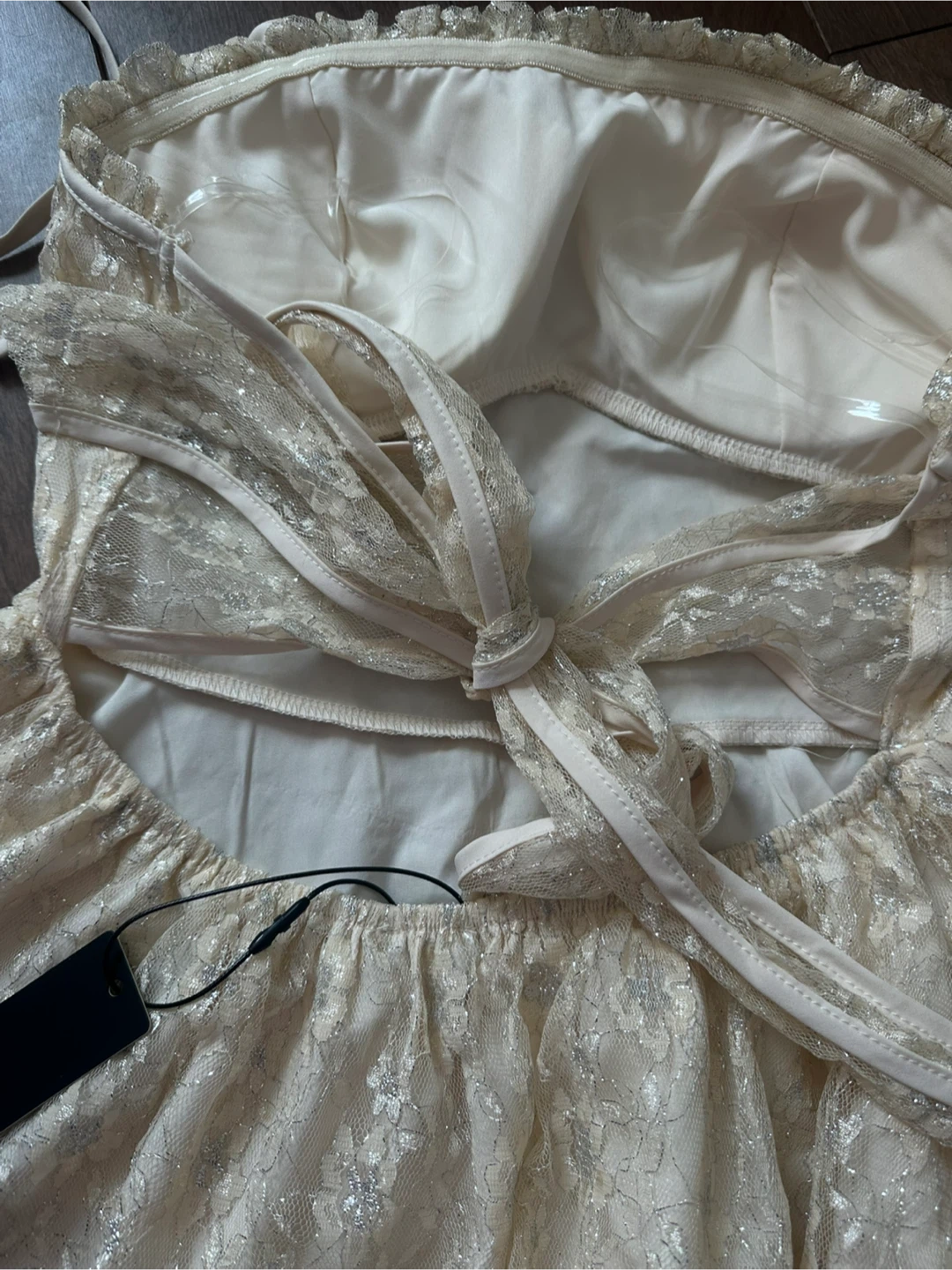 New Fashion Nova Strapless Lace Mini Dress Cream Size M - photo 3