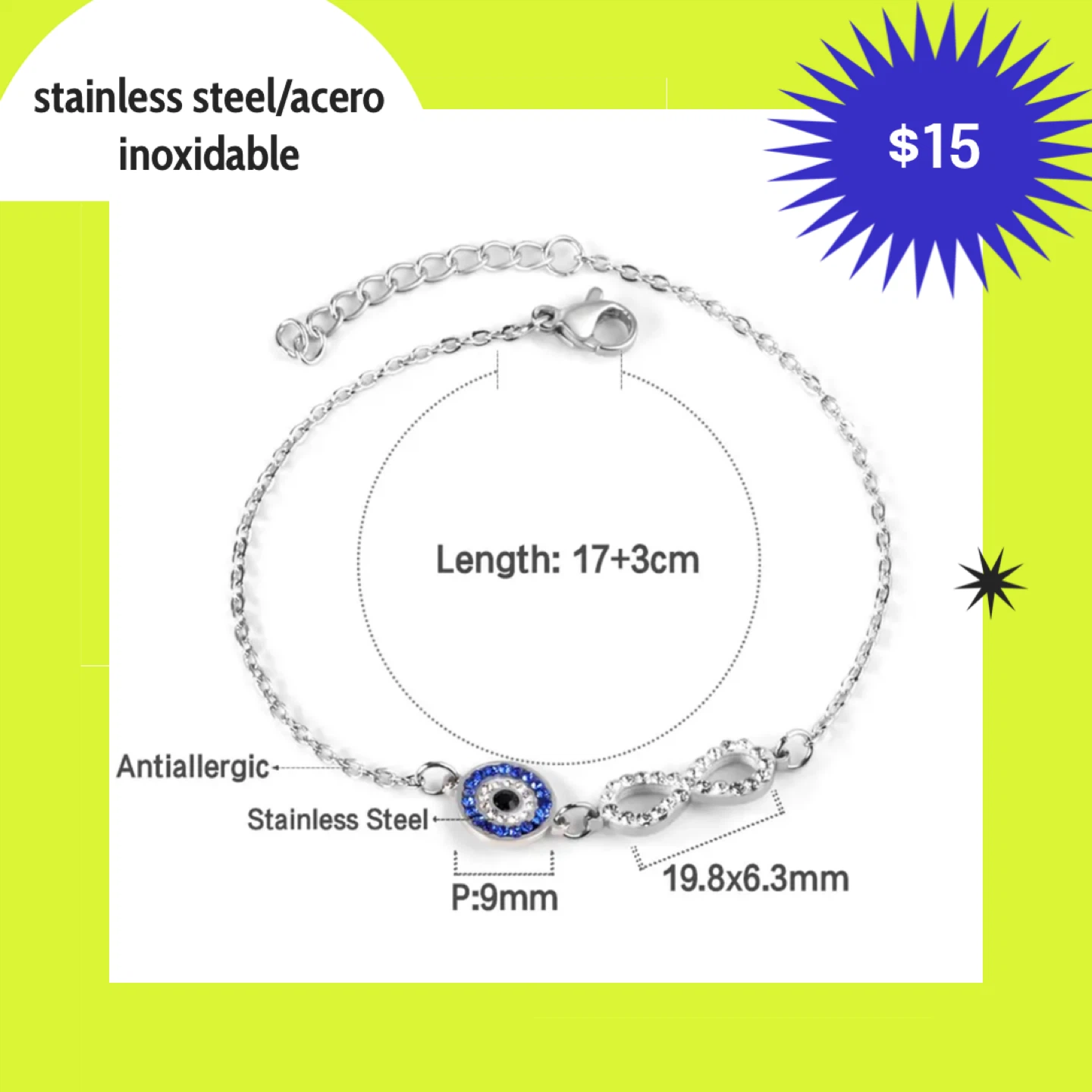 Stainless Steel Evil Eye Infinity Bracelet