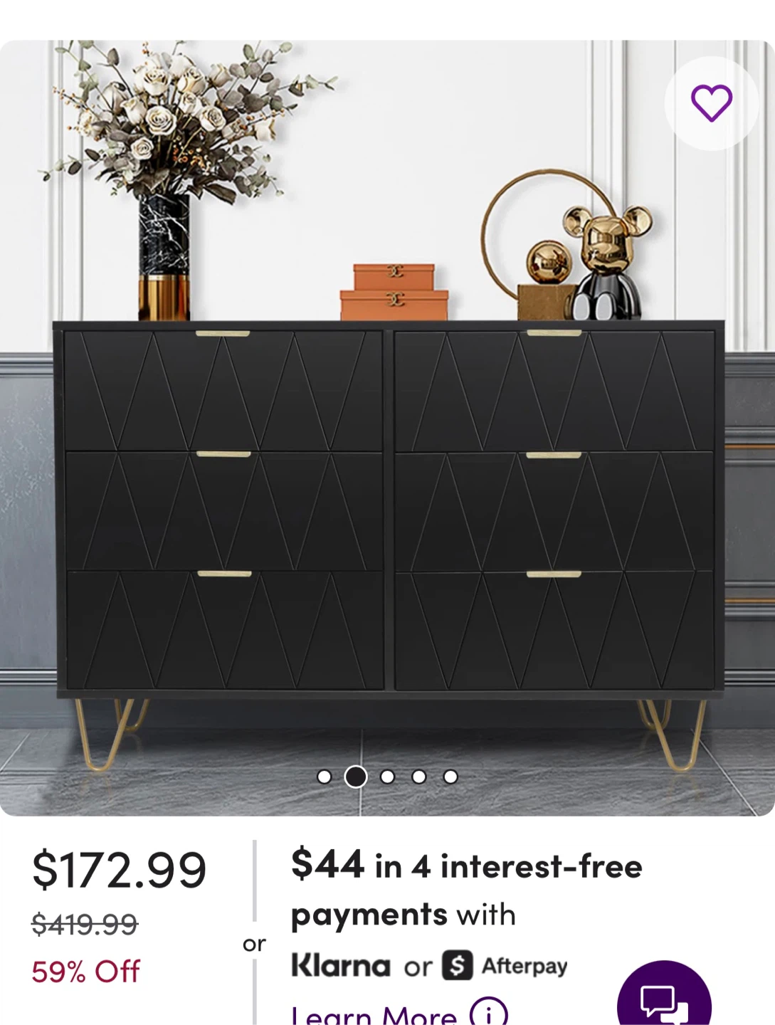 39.4” Black 6- Drawer Dresser Dresser with Gold Legs - photo 3