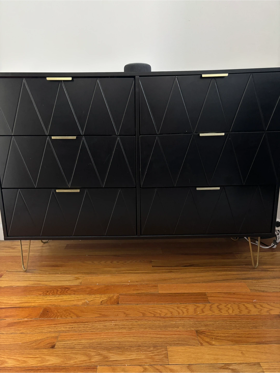 39.4” Black 6- Drawer Dresser Dresser with Gold Legs