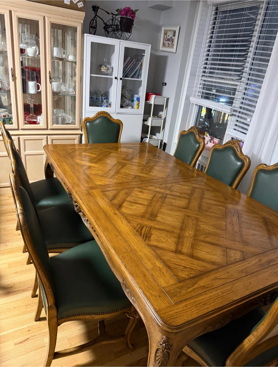 Wooden Dining Table with 6 Green Upholstered Chairs - photo 2