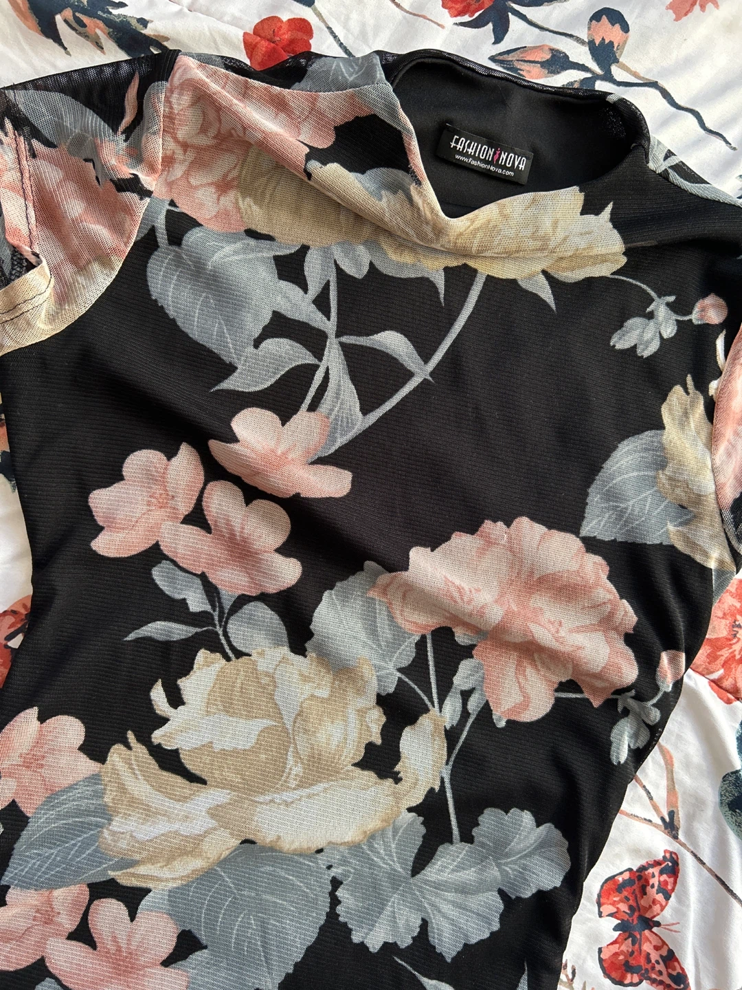 Fashion Nova Floral Mesh Bodycon Dress