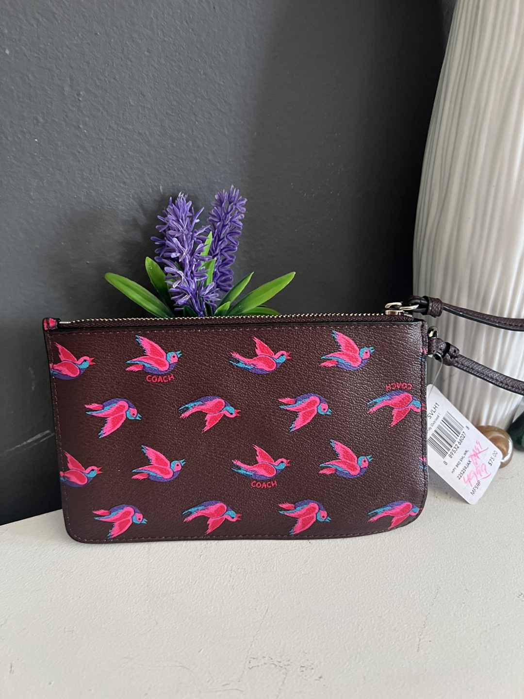 Coach Wristlet Brown Bird Print