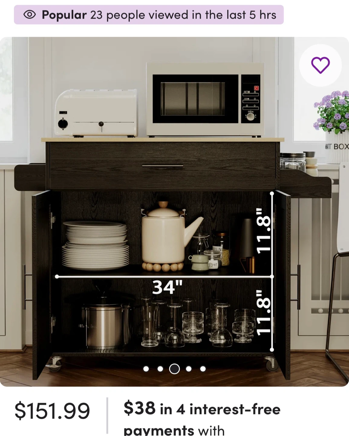 Rolling Kitchen Island Cart with Drop Leaf Countertop and Wheels - photo 4