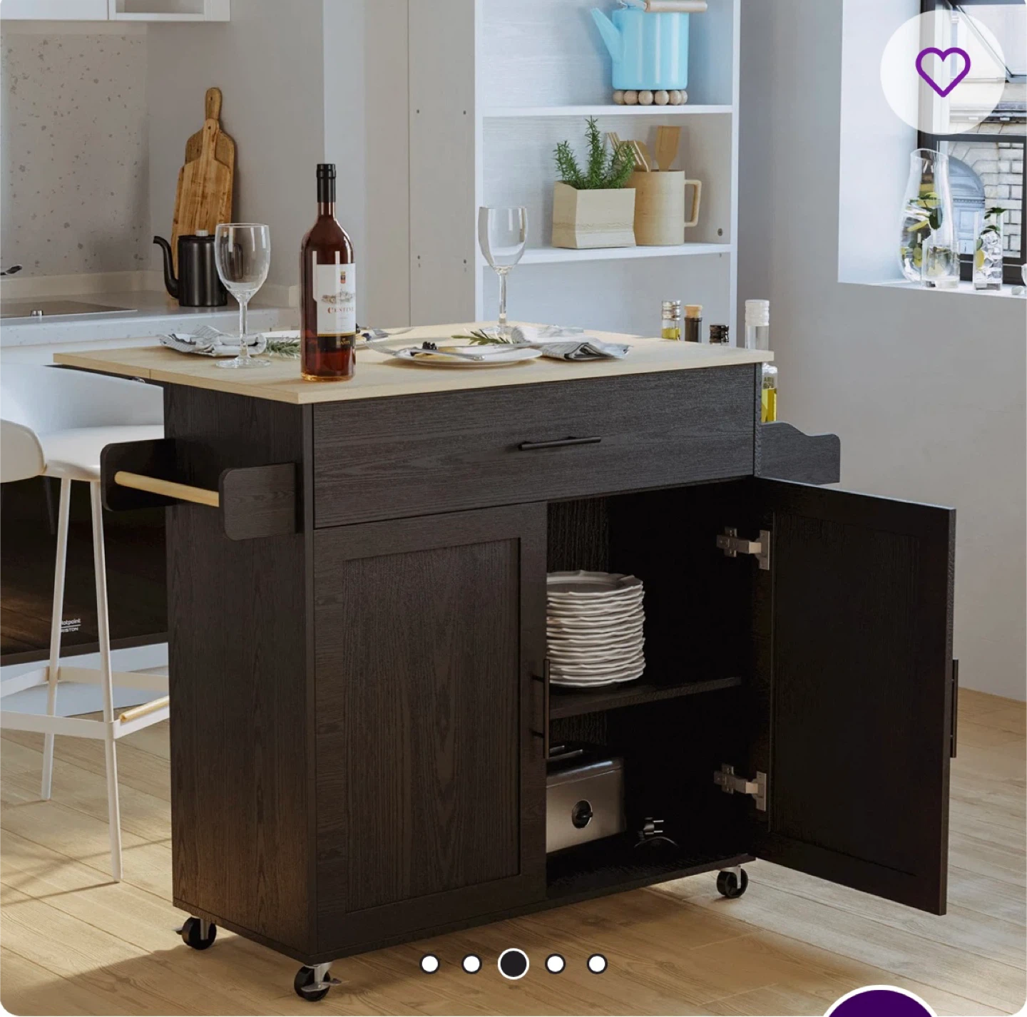 Rolling Kitchen Island Cart with Drop Leaf Countertop and Wheels - photo 3