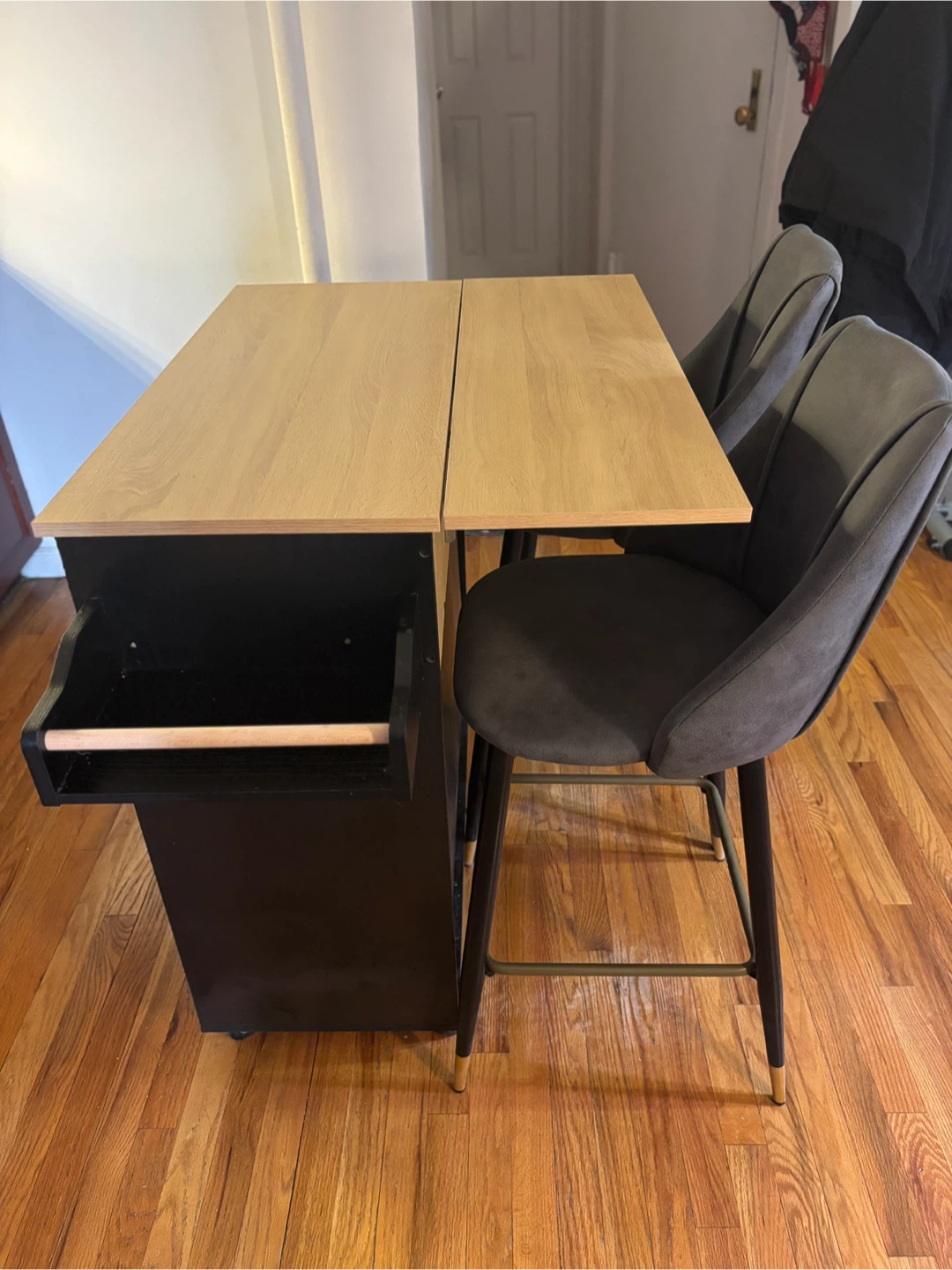 Rolling Kitchen Island Cart with Drop Leaf Countertop and Wheels - photo 2