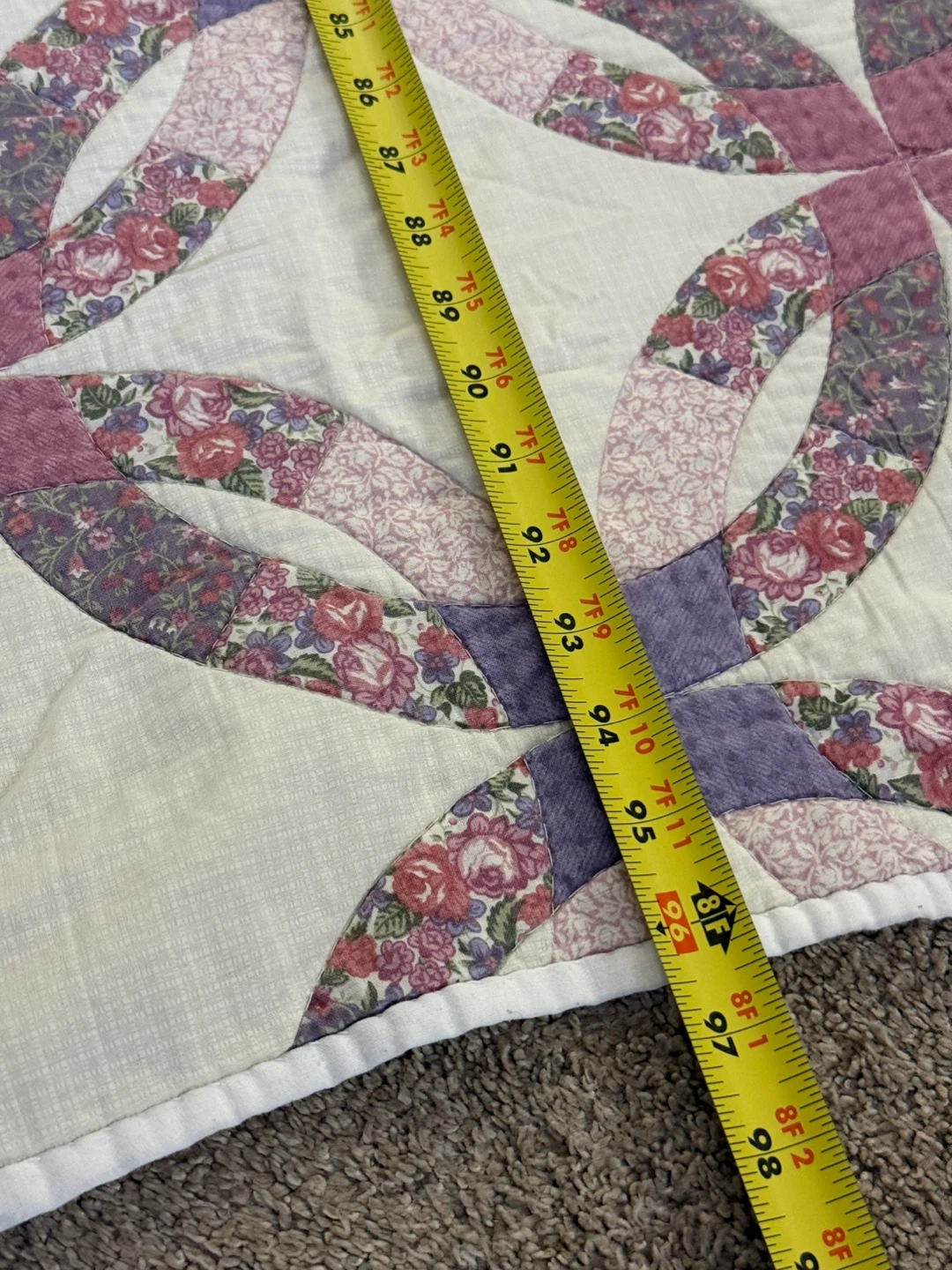 King Size Double Wedding Ring Style Quilt 84x96 Cotton - photo 5