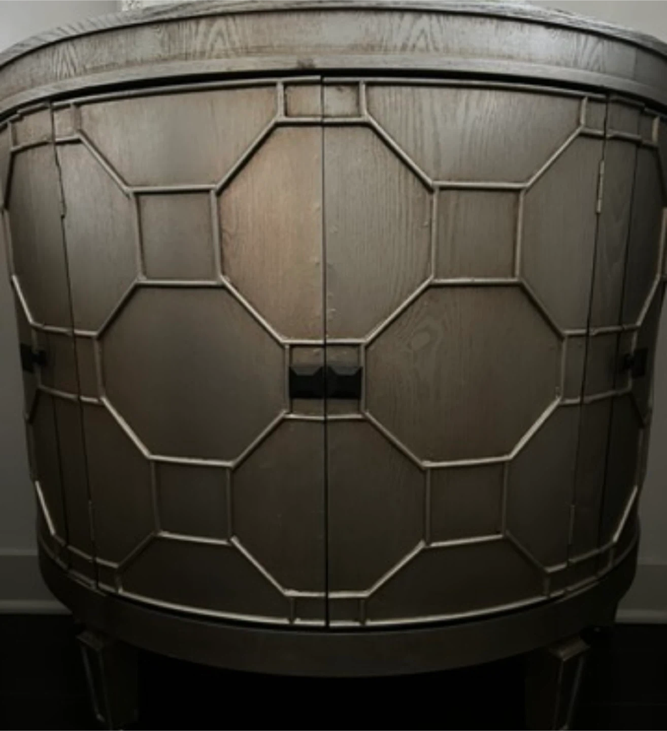 Silver Drum Cabinet with Geometric Overlay - photo 2