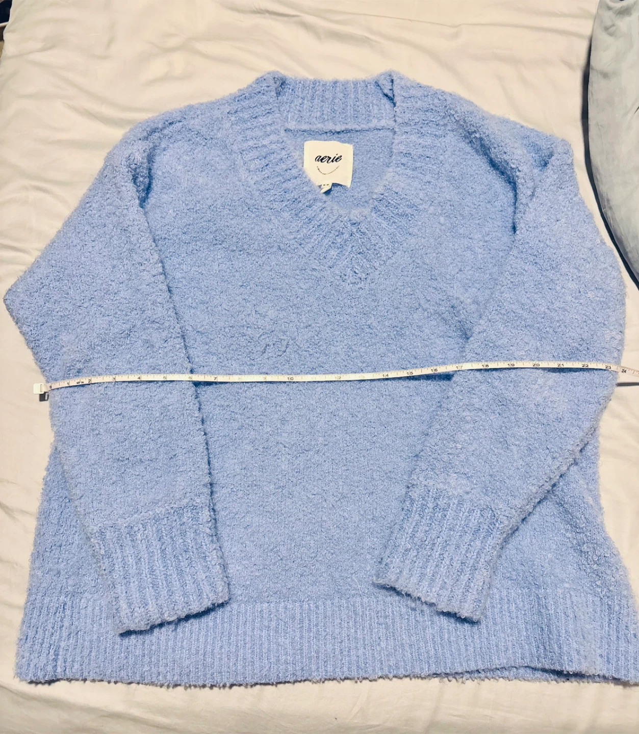 Aerie Light Blue Fuzzy V-Neck Sweater 🧡 - photo 4
