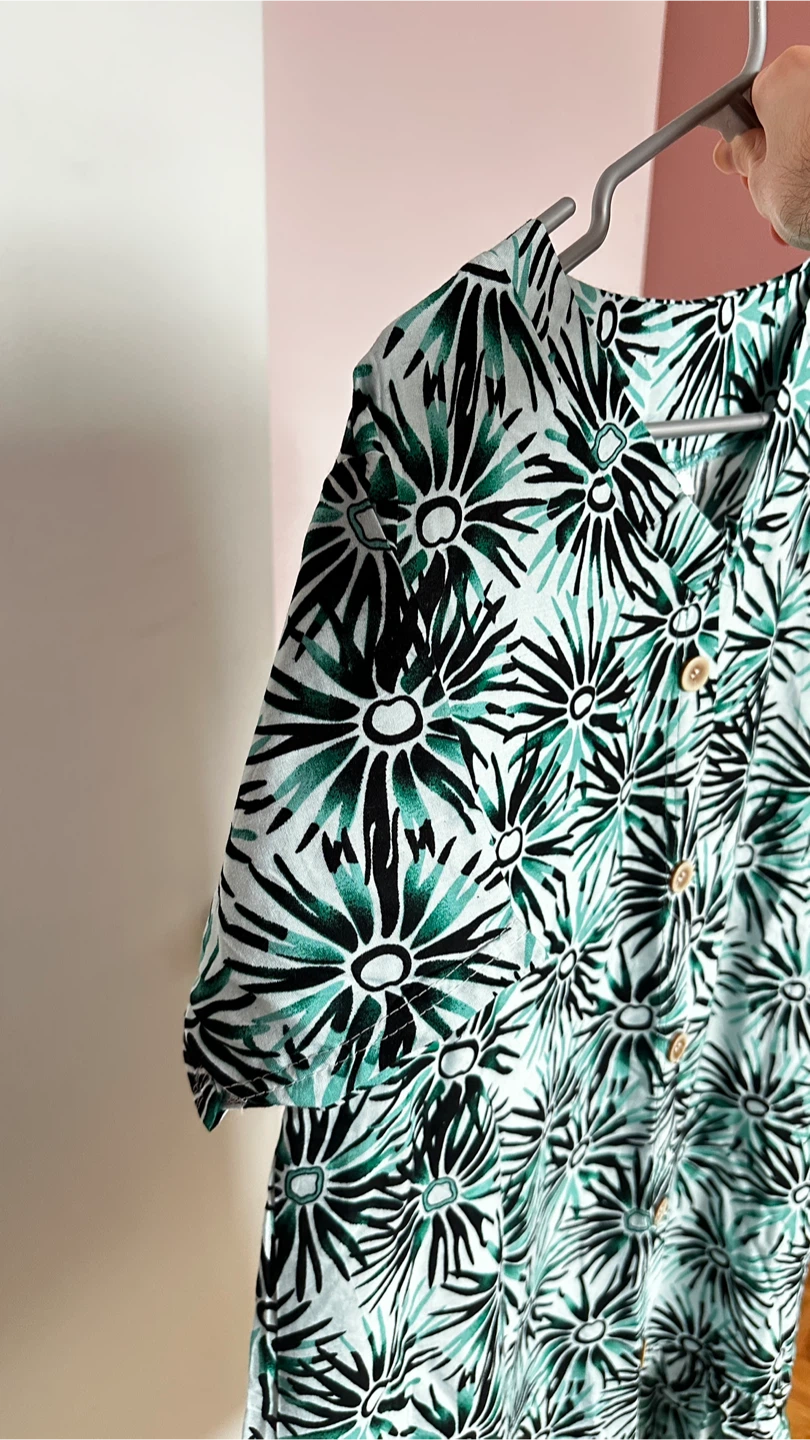 Tropical Teal & Black Floral Shirt Dress - Size XL - photo 4