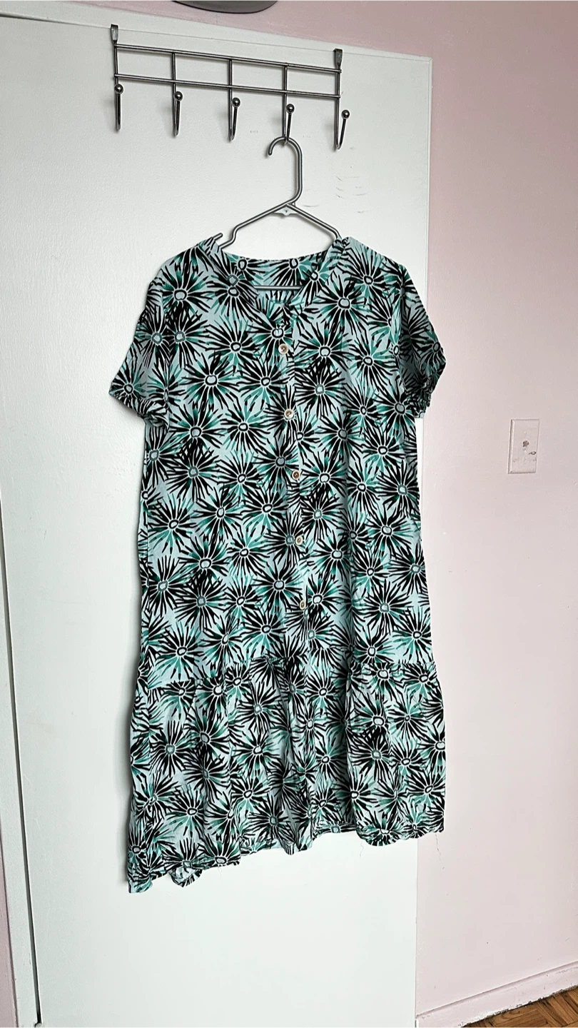 Tropical Teal & Black Floral Shirt Dress - Size XL