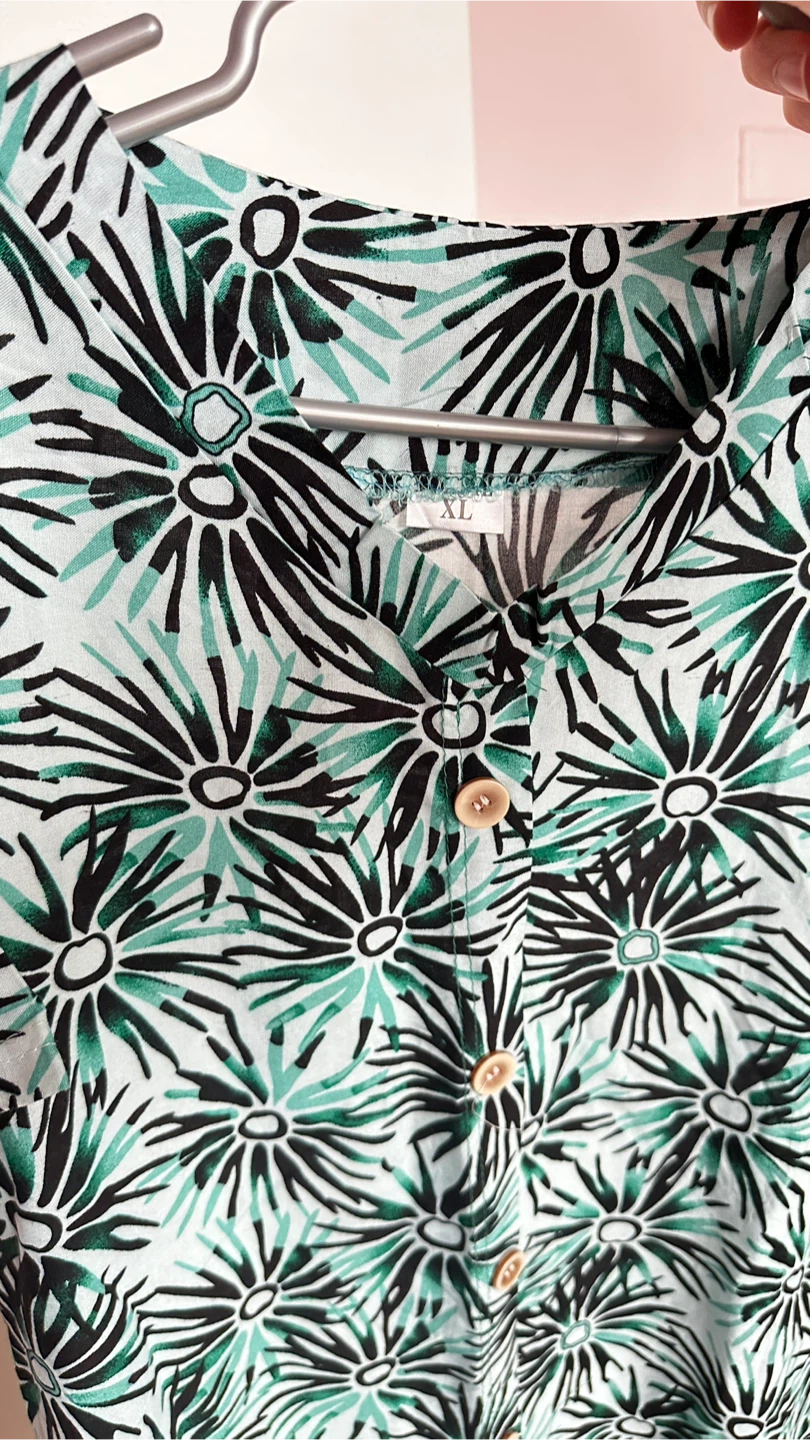 Tropical Teal & Black Floral Shirt Dress - Size XL - photo 3