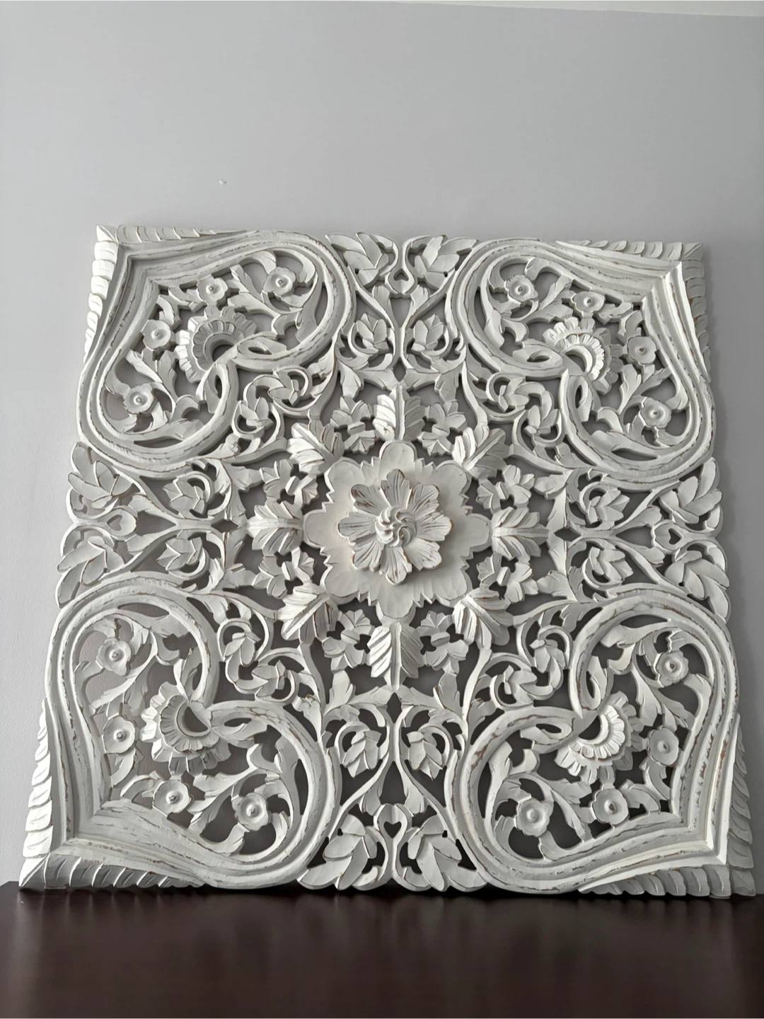 White Carved Wood Wall Panel