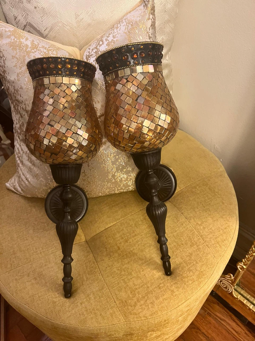 Pair of Mosaic Glass Sconce Candle Holders