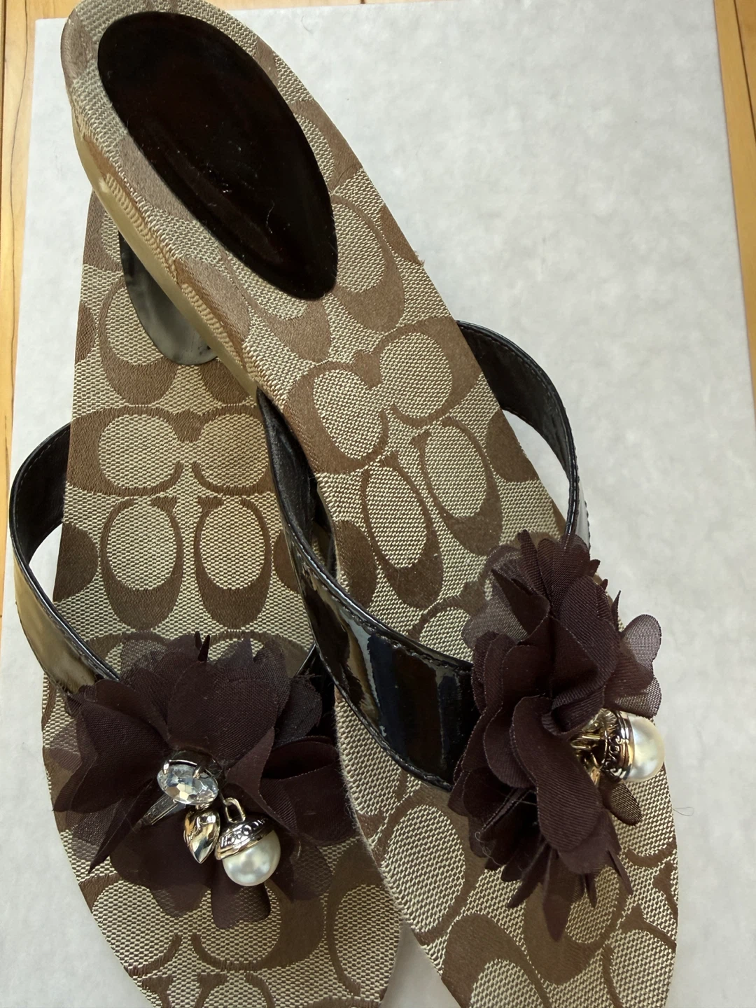 Coach Flip Flops - Brown Monogram with Embellishments - photo 2