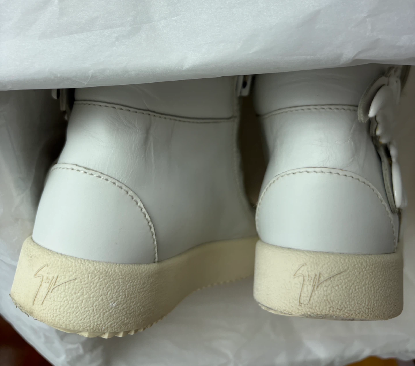 Size 38 Giuseppe Zanotti White Leather High-Top Sneakers - photo 4