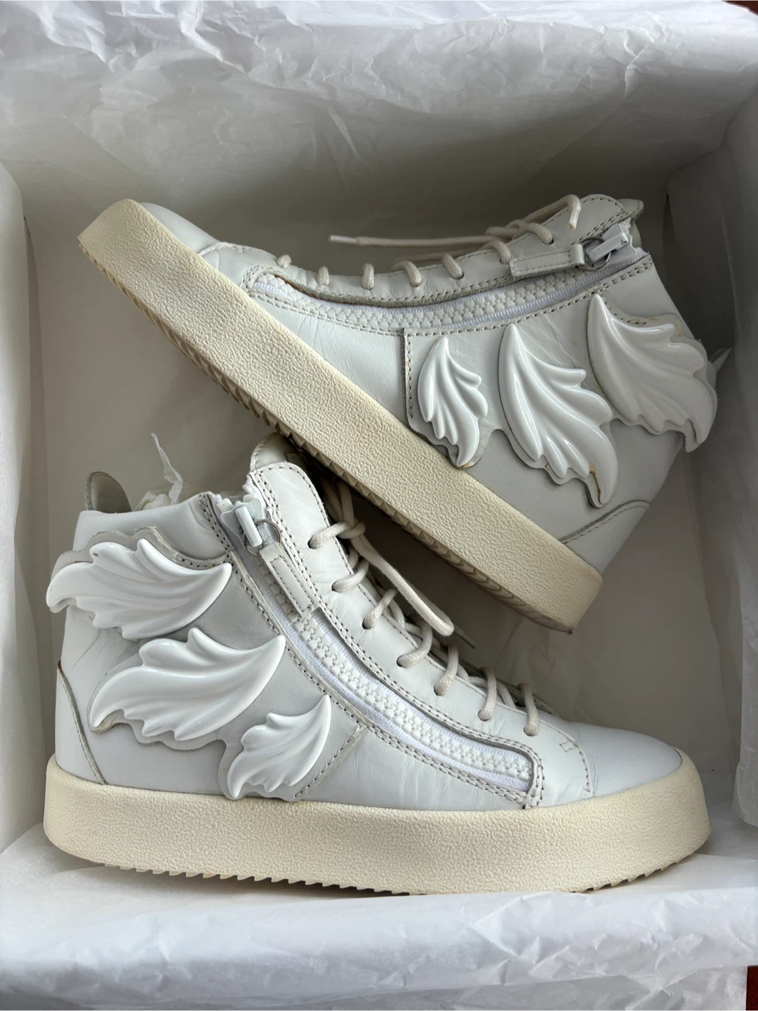 Size 38 Giuseppe Zanotti White Leather High-Top Sneakers