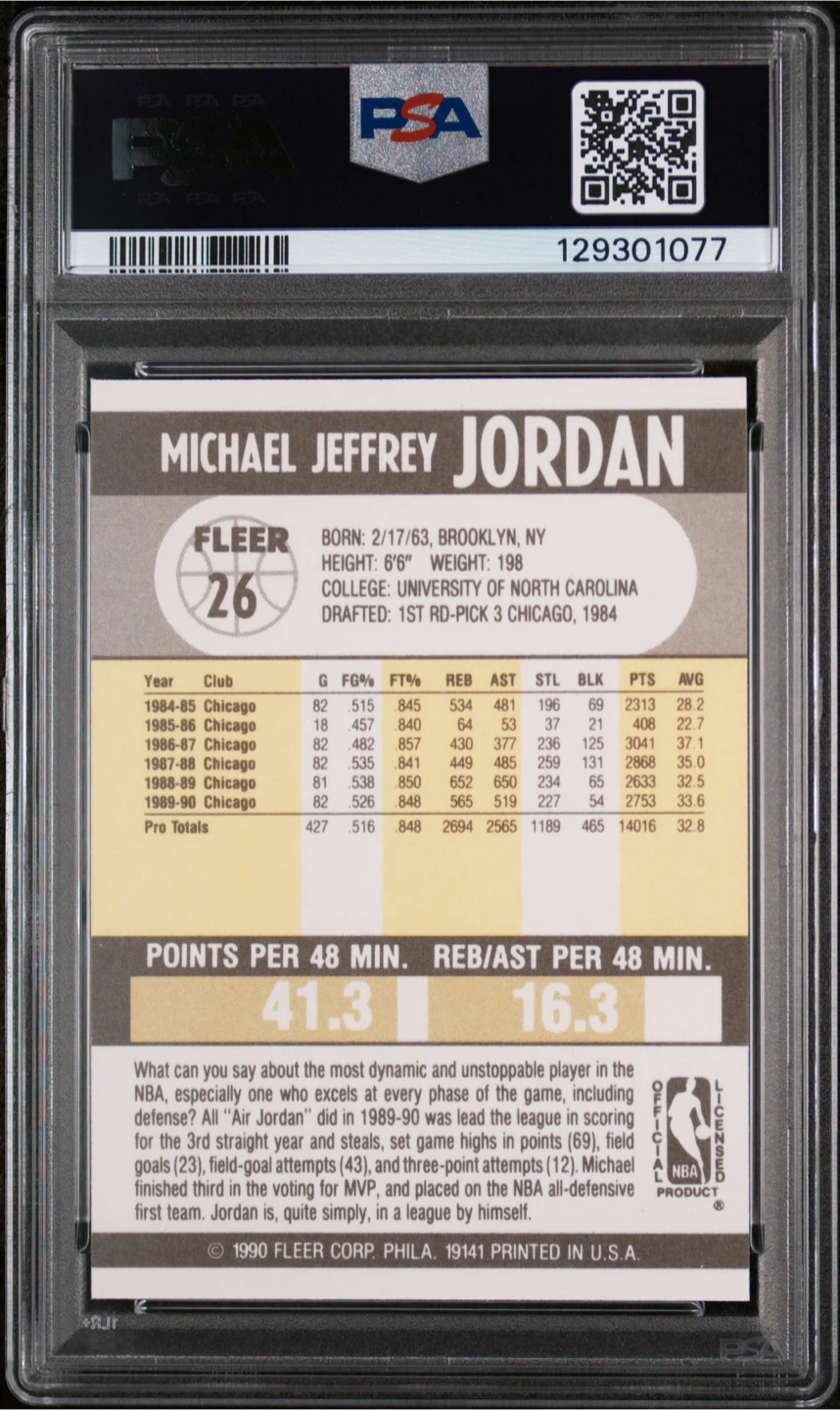 1990 Fleer Michael Jordan #26 Basketball Card - PSA Mint 9 - photo 3