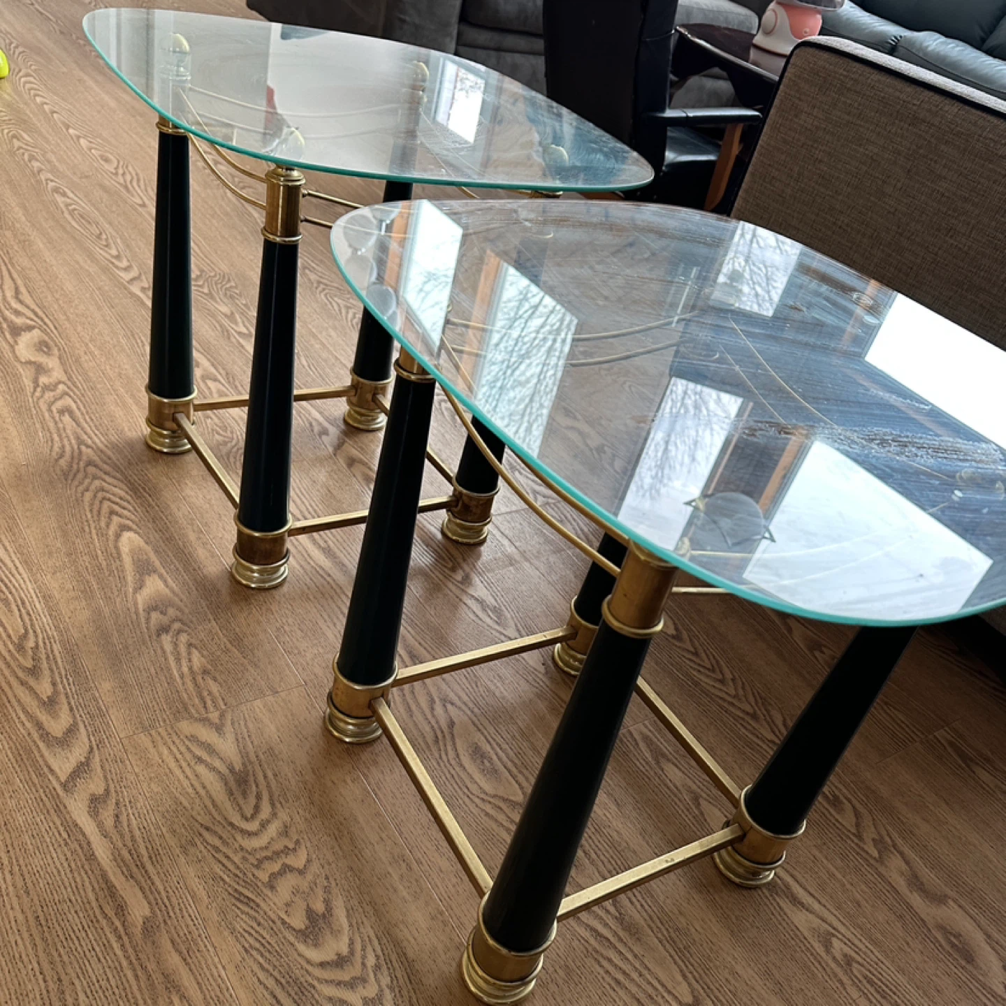 Vintage Italian Style Glass & Brass End Tables (CAN DELIVER)