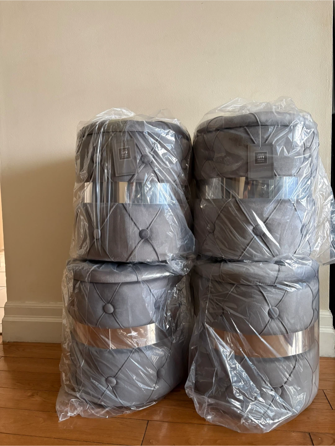 Grey Tufted Ottoman Poufs