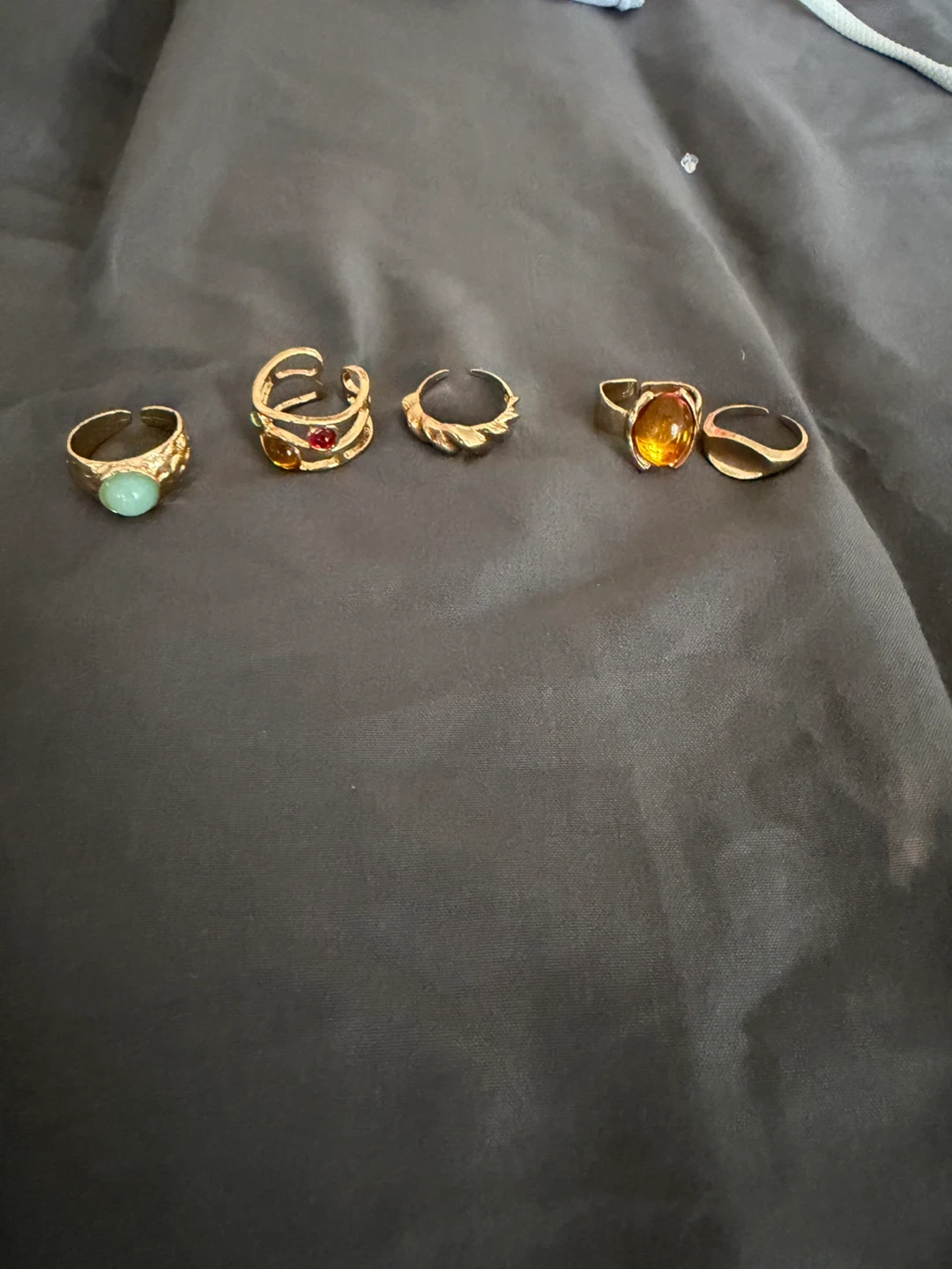 Brand new - Set of 5 Gold-Tone Adjustable Rings with Gemstones - photo 2