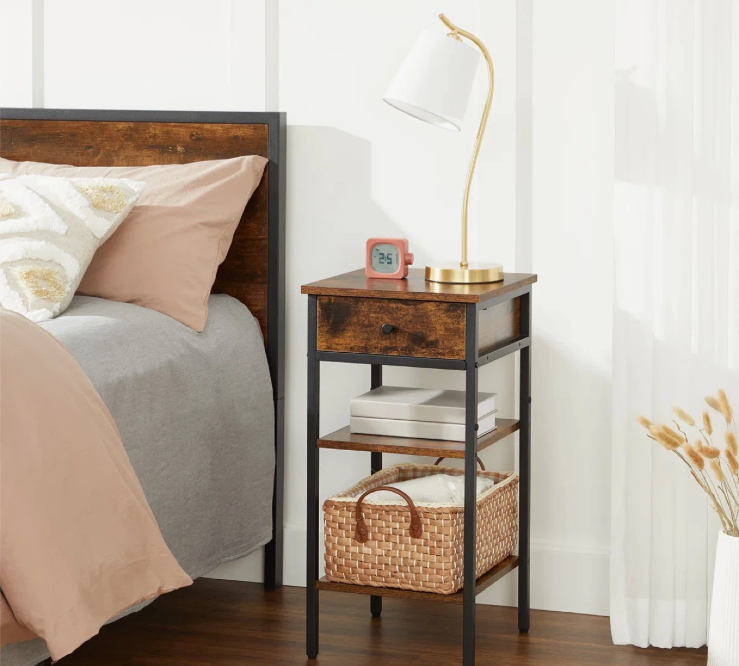 Rustic Brown/Black End Table with Drawer - Unassembled