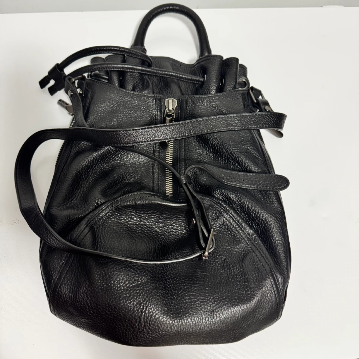 Wilfred Free Black Leather Drawstring Shoulder Bag