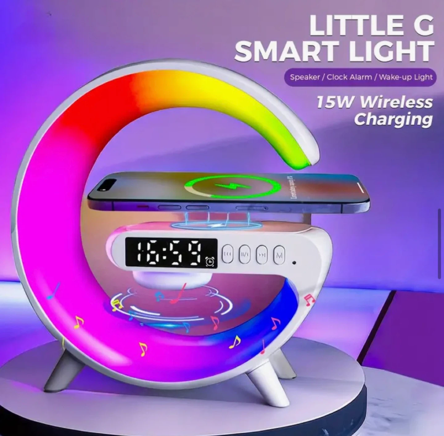 Little G Smart Light with Wireless Fast Charging and Clock Alarm - photo 4