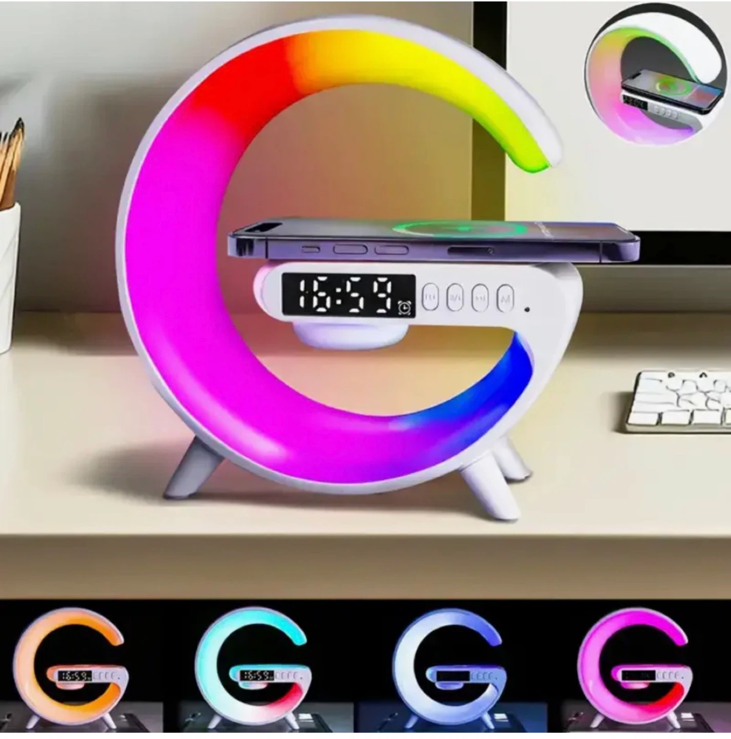 Little G Smart Light with Wireless Fast Charging and Clock Alarm