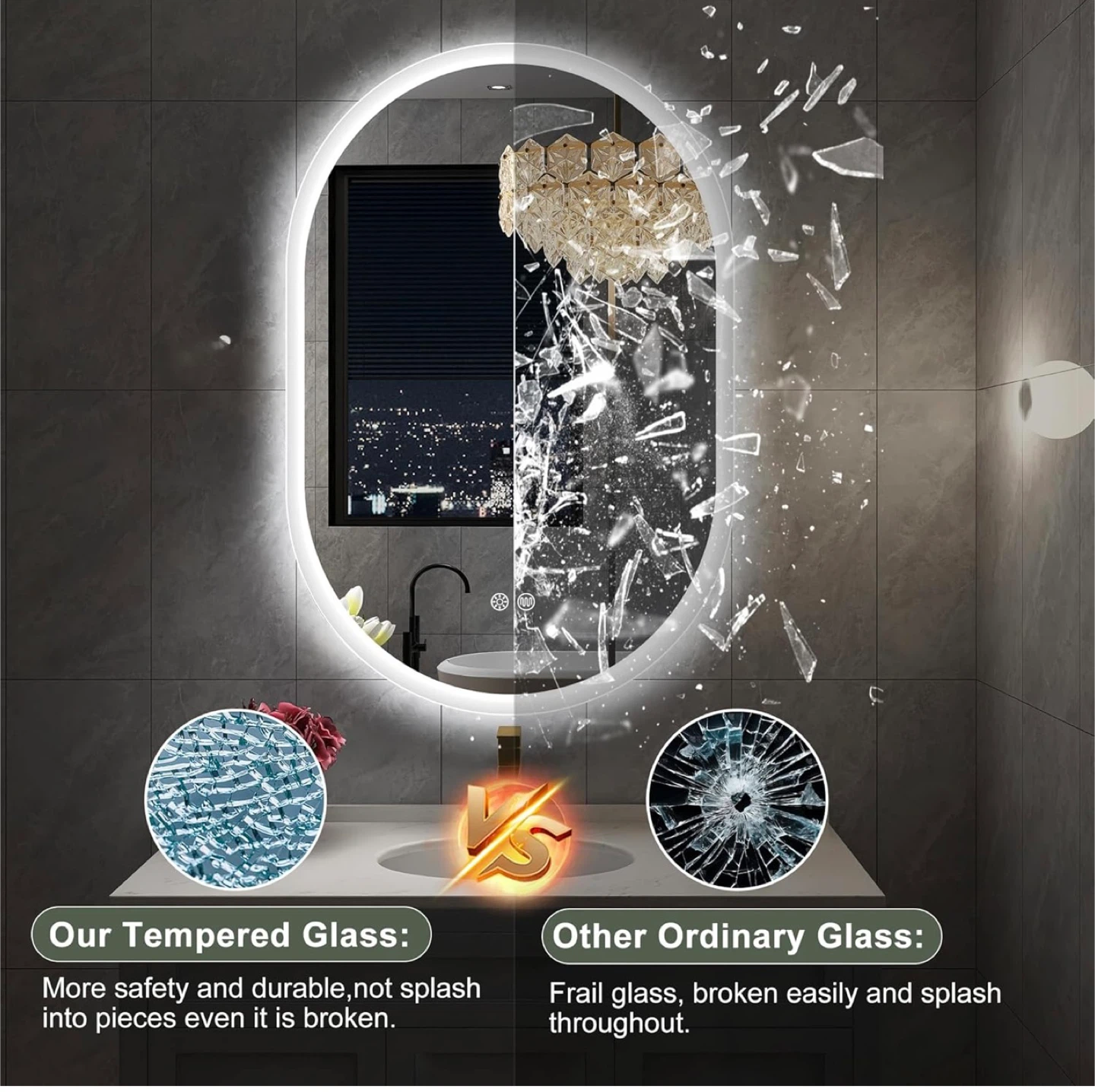 Oval LED Bathroom Mirror with Defogger and 3 Color Temperatures - photo 2