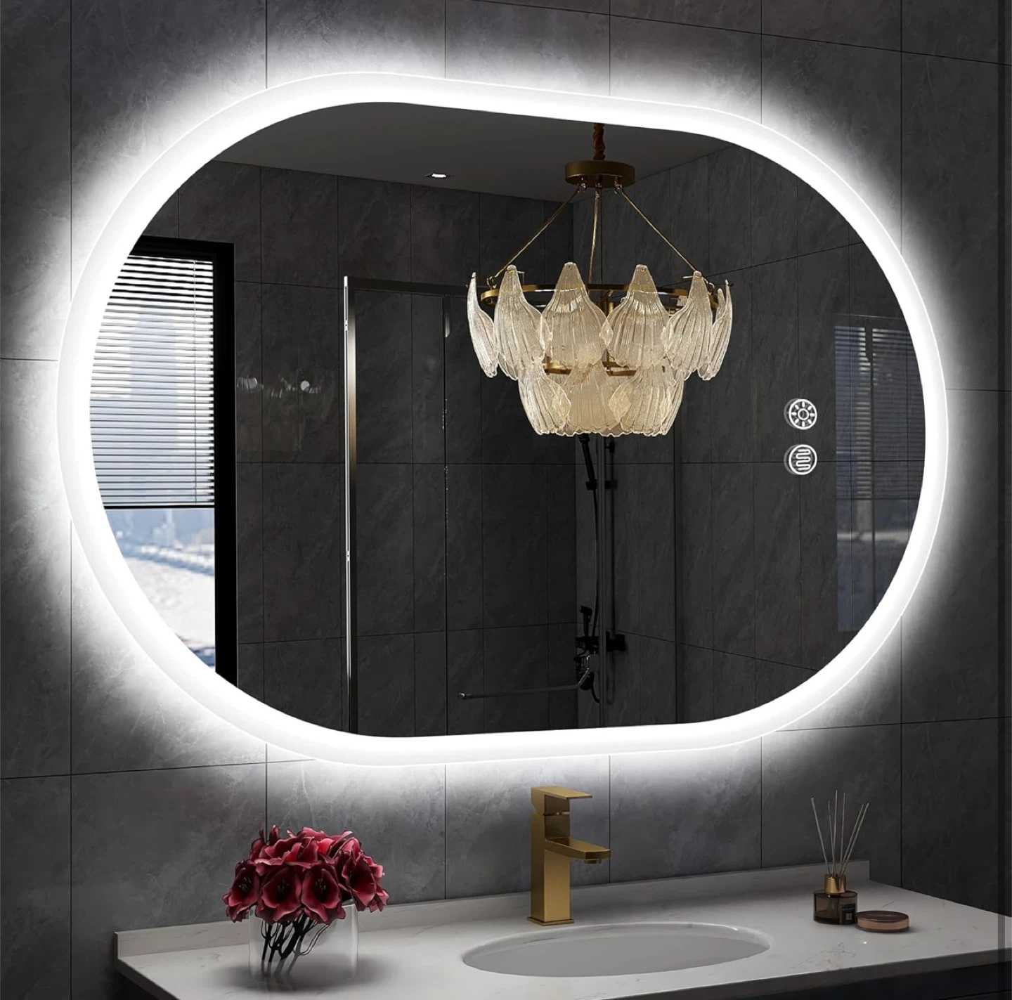 Oval LED Bathroom Mirror with Defogger and 3 Color Temperatures